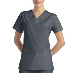 White Cross Dobby Hearts Uniform Scrub Top PEWTER